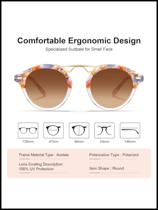 Double Bridge Round Sunglasses for Women Polarized UV Protection Retro Metal main image 5